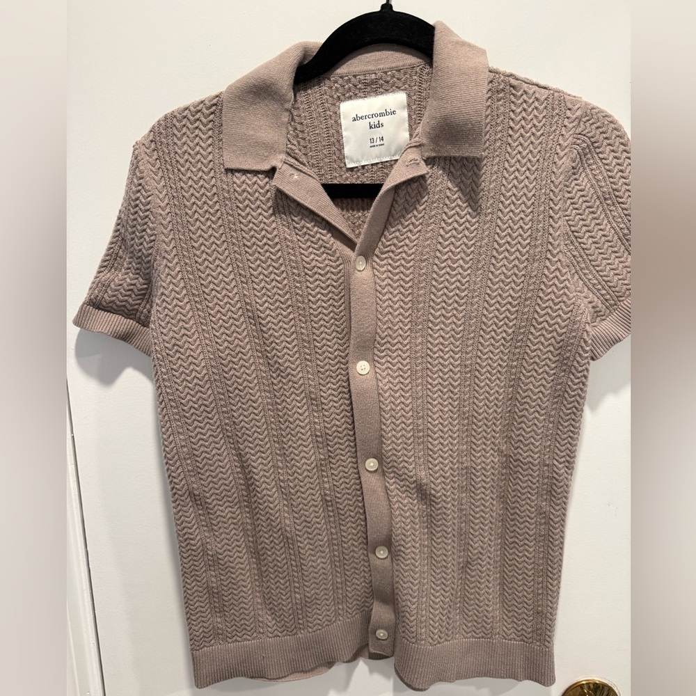 Abercrombie Kids Textured Knit Button Polo Top Taupe Size 13/14